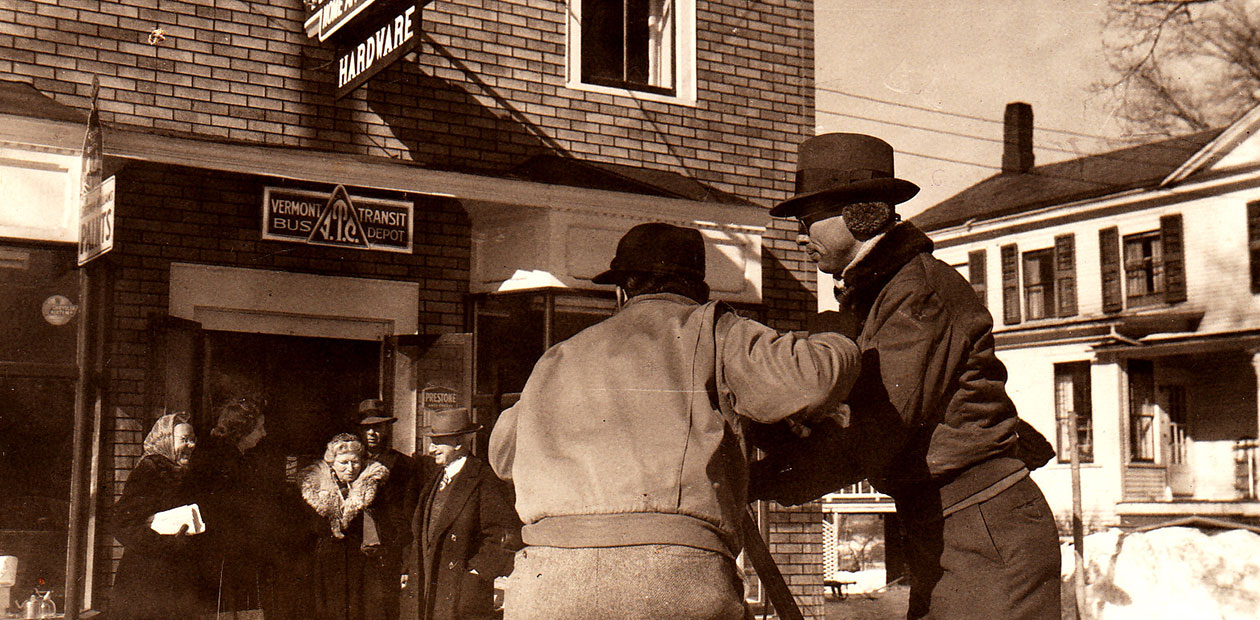 Men filming in Pittsford VT in 1950 for US Army film